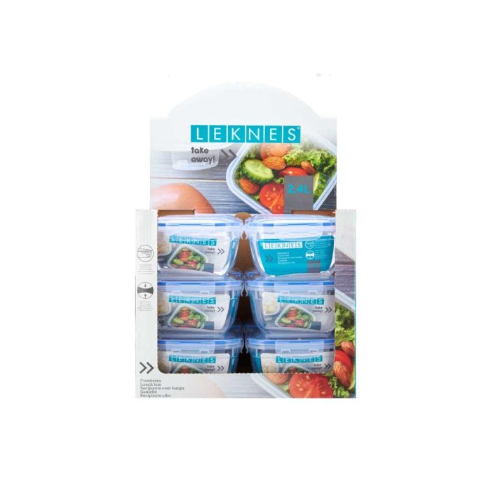 Fiambrera Cuadrada Tapa Azul 2400Ml Leknes 20X11CM (12 Unidades) 2 Fiambrera Cuadrada Tapa Azul 2400Ml Leknes 20X11CM (12 Unidades) 2