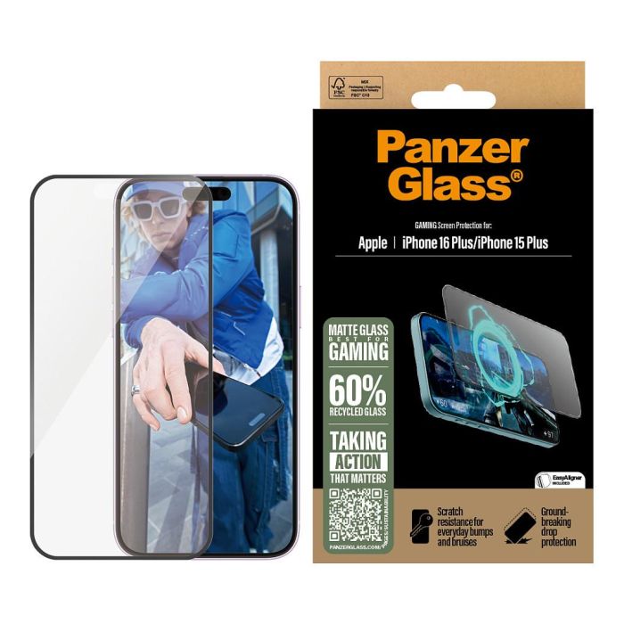 PanzerGlass PanzerGlass Protector de Pantalla Gaming para iPhone 16 Plus / 15 Plus | Ultra-Wide, Aplicación en Seco, Anti-Reflejante y Anti-Huellas | 1 Unidad 1