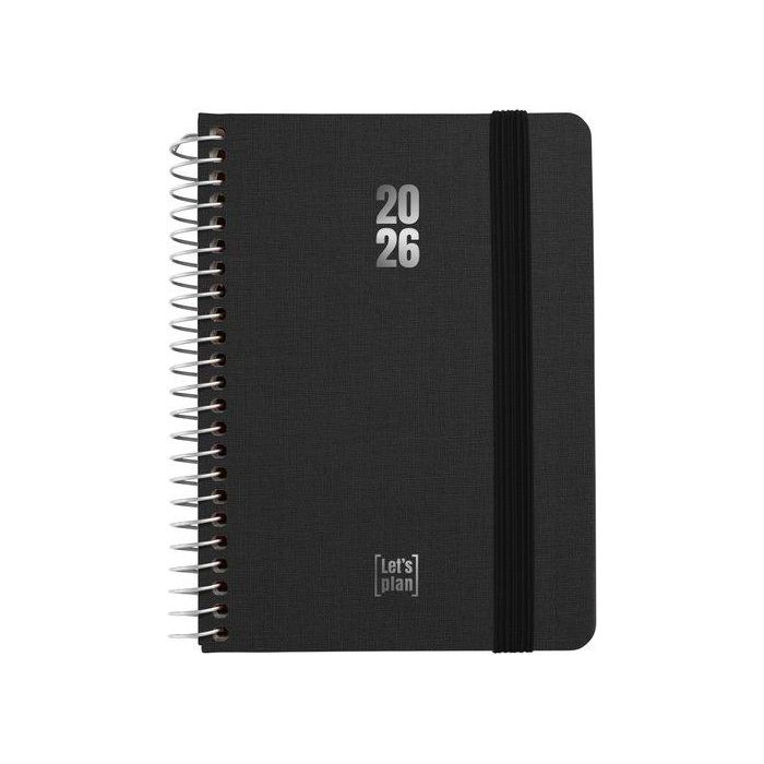 Agenda Anual (2026) Grafoplas Fancy Espiral Tapa Extradura Con Goma A6 150X120 S/V Negro