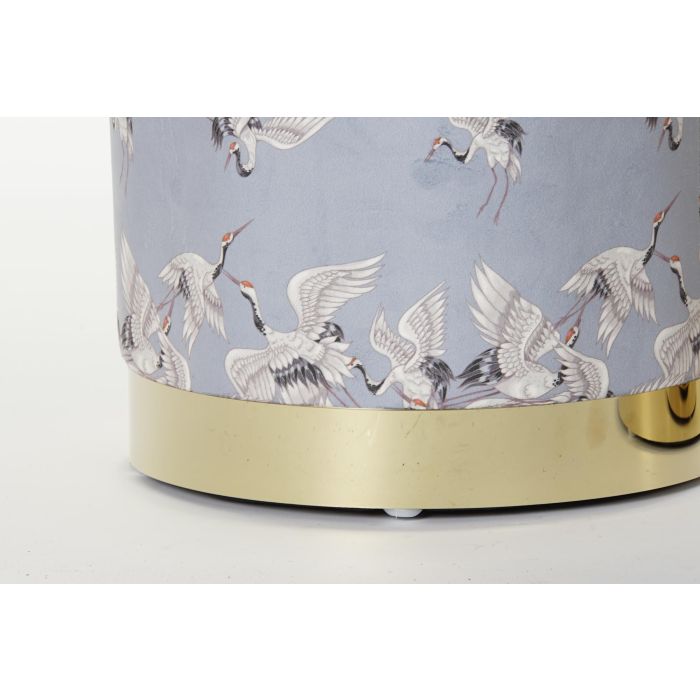 DKD Home Decor Reposapies Oriental con Garzas de Poliéster y Metal Gris, Mostaza y Dorado 32x32x38 cm Pack 2 Unidades 1
