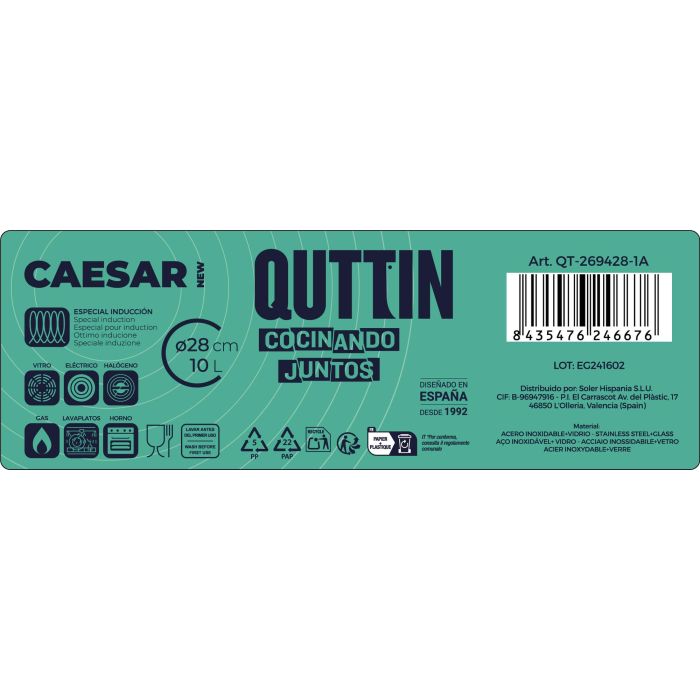 Quttin Olla con Tapa Acero Inoxidable 28 cm / 10 L Modelo New Caesar 7