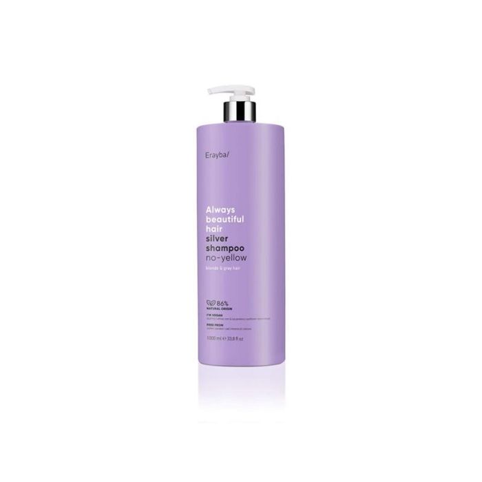 Erayba ABH Silver No-Yellow Shampoo 1000ml – Champú tonalizador vegano para cabellos rubios, mechas y canas. Elimina tonos amarillos y protege con efecto antioxidante.