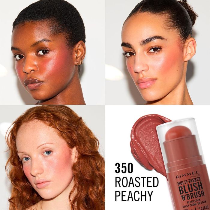 Rimmel London Multi-Tasker Blush 'n' Brush Stick Rubor Crema con Brocha - #350 Roasted Peach, 8 g, Vegano, Resistente al Agua 3