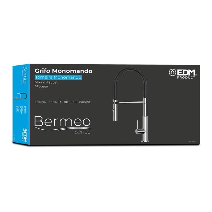 Edm Grifo Monomando Cocina Caño Alto Serie Bermeo Cromado Latón Zinc Cartucho Cerámico 25mm 2