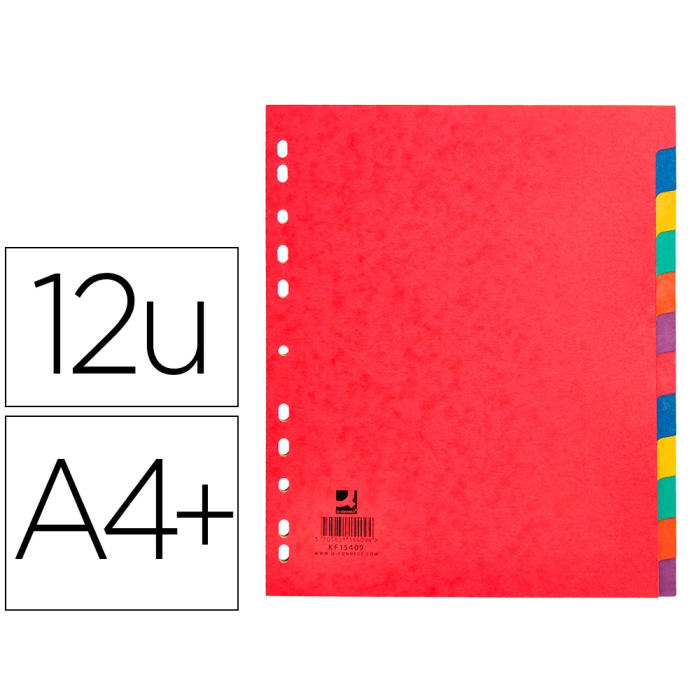 Q-connect Separadores Cartulina Brillo Juego de 12 DIN A4+ Colores Vivos Opacos 0 Q-connect Separadores Cartulina Brillo Juego de 12 DIN A4+ Colores Vivos Opacos 0