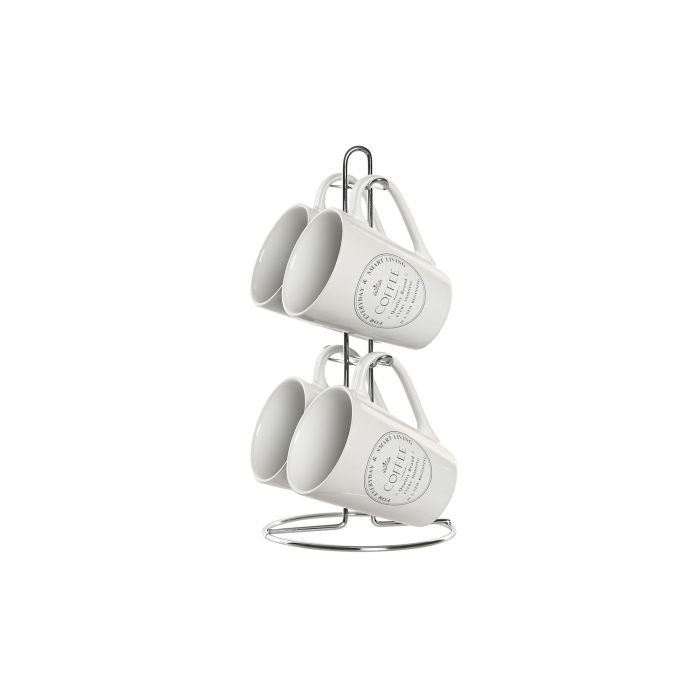 DKD Home Decor Mug Básicos, Set de 4 Tazas de Gres Blanco con 300 ml de Capacidad