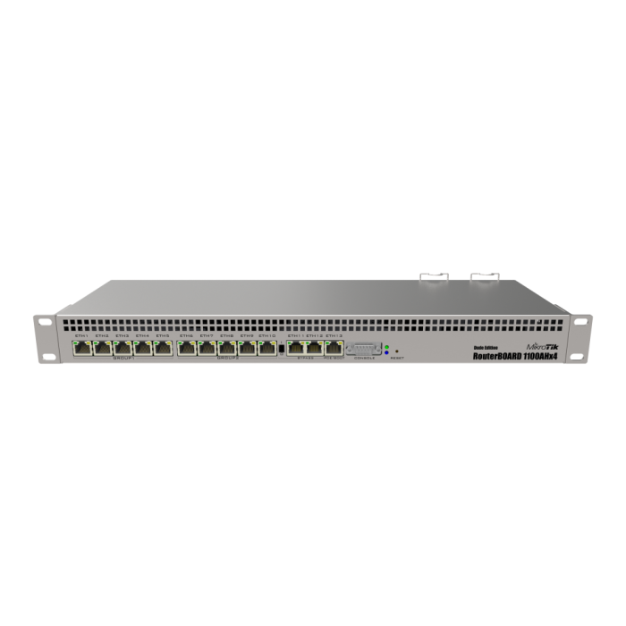 Mikrotik RB1100Dx4 AHx4 Dude Edition RouterOS, Annapurna Labs Alpine AL21400 1.4GHz, 13 Puertos LAN Gigabit, 60GB SSD, Plata