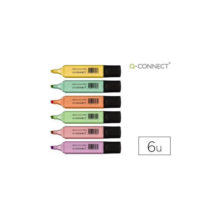 Rotulador Q-Connect Fluorescente Pastel Punta Biselada Estuche De 6 Unidades Colores Surtidos