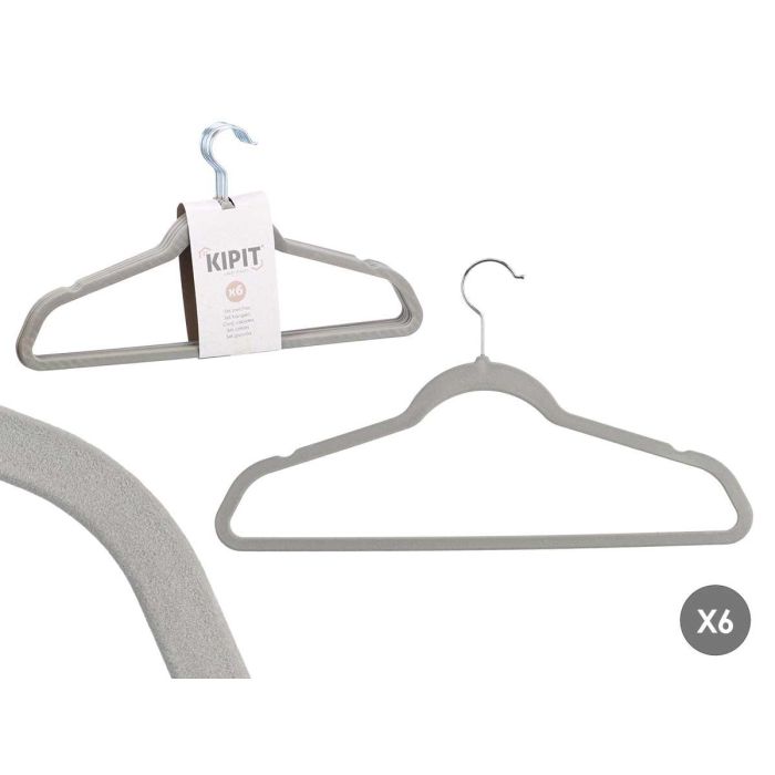 Set 6 Percha Flocada Gris Kipit 44X23CM (24 Unidades) Set 6 Percha Flocada Gris Kipit 44X23CM (24 Unidades)