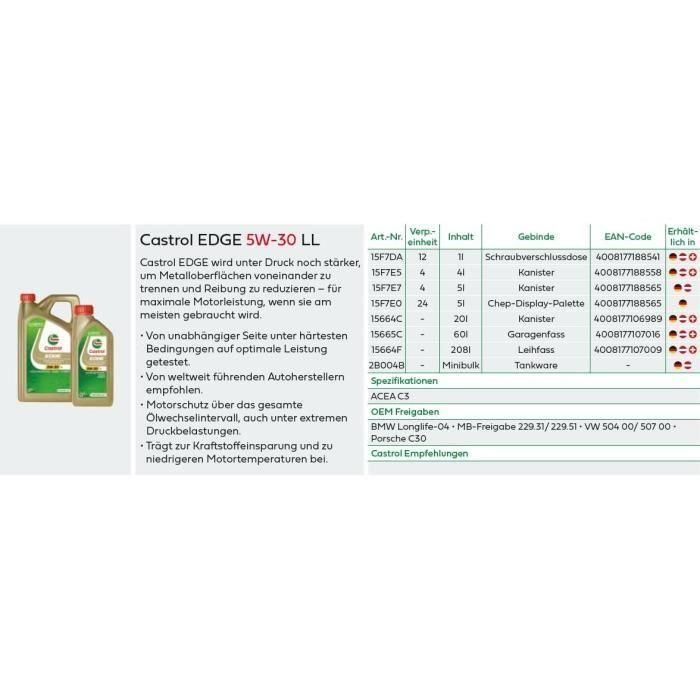 Aceite de motor - CASTROL - EDGE 5W-30 LL - 1L 2 Aceite de motor - CASTROL - EDGE 5W-30 LL - 1L 2