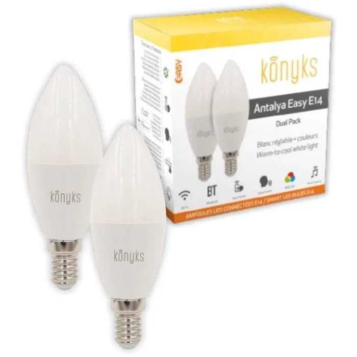 Konyks Antalya Easy Lámparas LED E14 Wifi + Bt - 5W - 350 Lúmenes - Colores + Blanco - Compatible Alexa / Google Home 0 Konyks Antalya Easy Lámparas LED E14 Wifi + Bt - 5W - 350 Lúmenes - Colores + Blanco - Compatible Alexa / Google Home 0