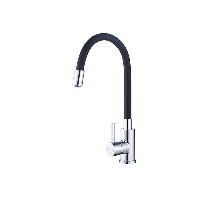 ROUSSEAU Køben Grifo de cocina mezclador, caño articulado con memoria de forma, sin ducha, gris y negro, latón, cartucho cerámico Ø 35mm ROUSSEAU Køben Grifo de cocina mezclador, caño articulado con memoria de forma, sin ducha, gris y negro, latón, cartucho cerámico Ø 35mm