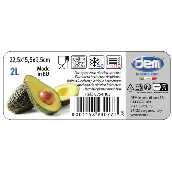 Dem Fiambrera Hermética Rectangular de 2 L Apta para Microondas (12 Unidades) 6 Dem Fiambrera Hermética Rectangular de 2 L Apta para Microondas (12 Unidades) 6