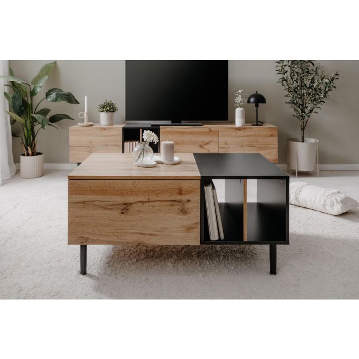 Mesa de centro - LONA - Rectangular - Roble artesanal / Negro - 100 x 46,5 x 55 cm 1 Mesa de centro - LONA - Rectangular - Roble artesanal / Negro - 100 x 46,5 x 55 cm 1