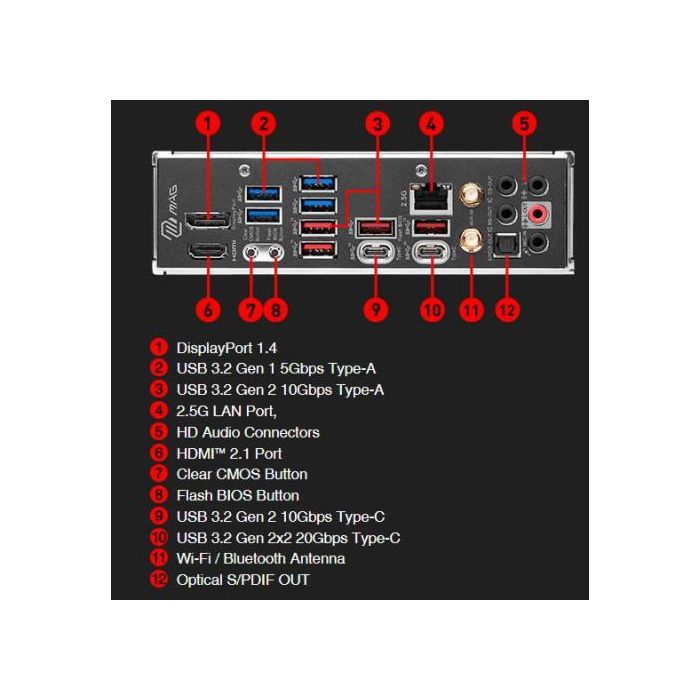 Placa MSI Mag Z790 Tomahawk Wifi,Intel,1700,Z790,4Ddr5,128Gb,Hdmi+Dp,7Sata3+4M.2,13Usb3.2,2.5Gb+Wifi6E+Bt5.3,Atx 5