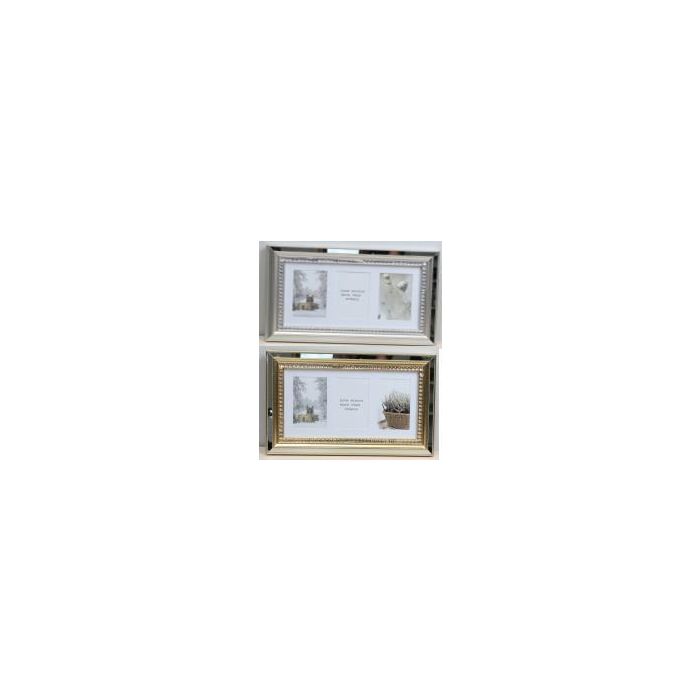 DKD Home Decor Marco de Fotos Múltiple Tradicional para 3 fotos, Dorado y Plateado con Cristal, 46,5x28,5 cm (Pack 2 Unidades)