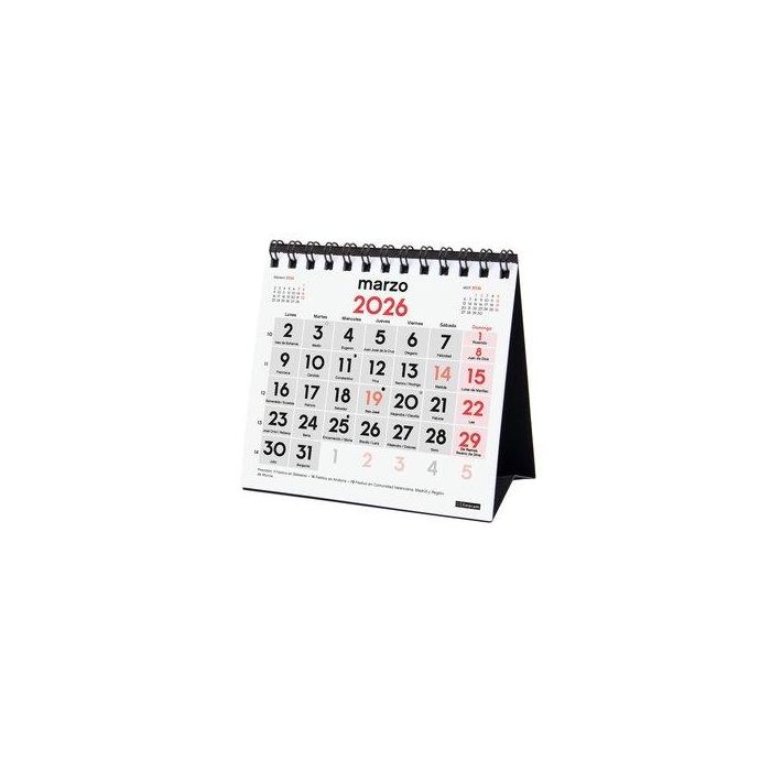 Finocam XXS-110x100 mm Mv Neutro Calendario de Sobremesa Anual Números Grandes 2026, con Espiral Doble