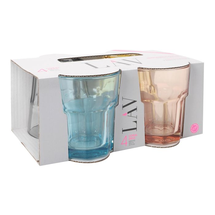 LAV Set 4 Vasos 305cc Aras Color 8.5 x 10 x 8.5 cm (6 Cajas)