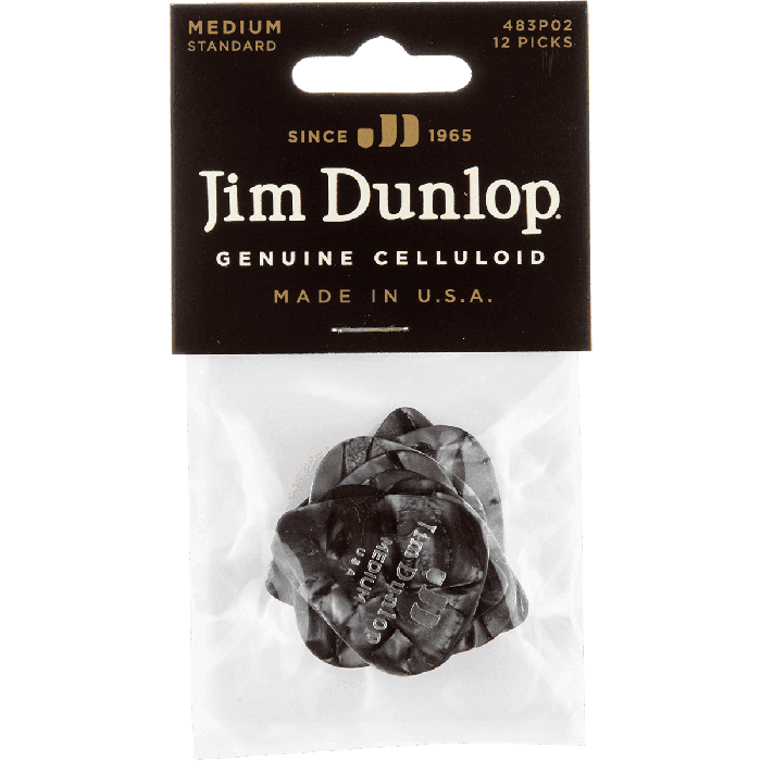 Dunlop Pack 12 Púas Guitarra Genuine Celluloid Negro Medium