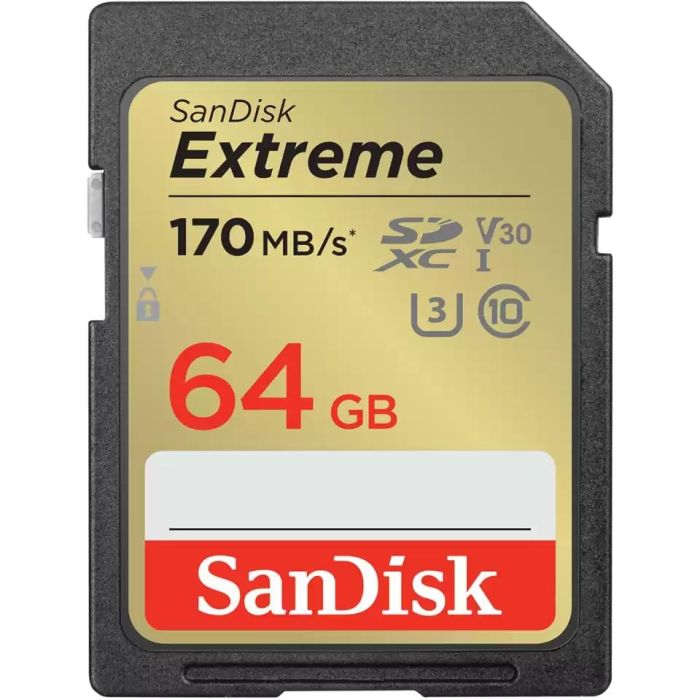SanDisk Tarjeta de Memoria Extreme SDXC 64GB UHS-I V30 U3 Clase 10 hasta 170MB/s Resistente para 4K
