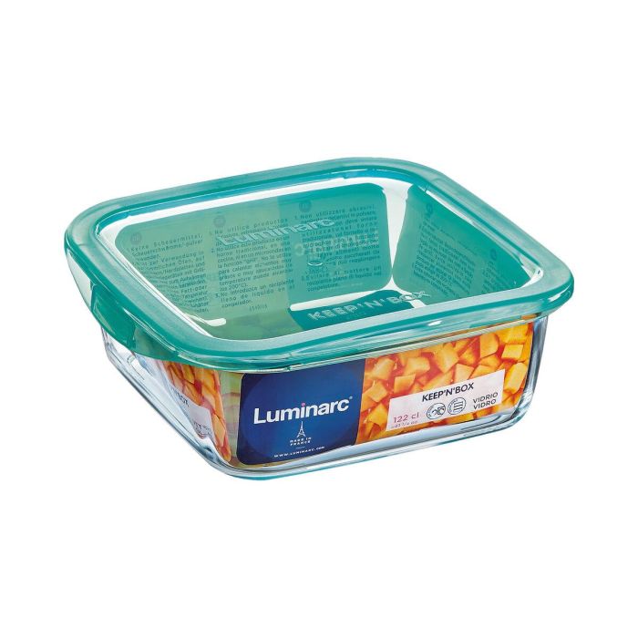 Fiambrera Cuadrada con Tapa Luminarc Keep'n Lagon 760 ml 13 x 6 cm Turquesa Vidrio (6 Unidades) 2