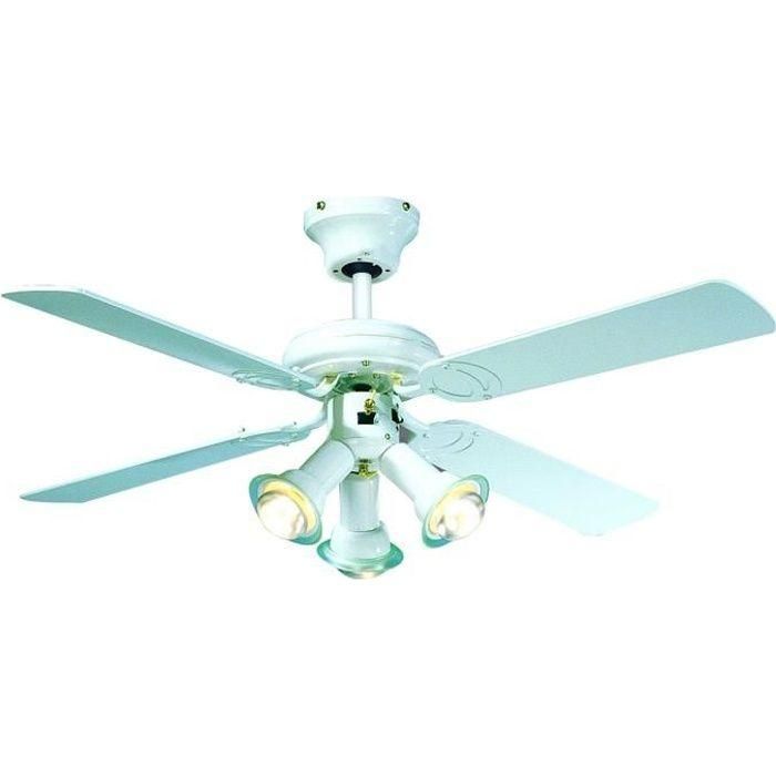 FARELEK - MALDIVAS Ø 107 cm - Ventilador de techo reversible, 4 aspas lacadas en blanco + iluminación 3 puntos 60 vatios E14 - 112615