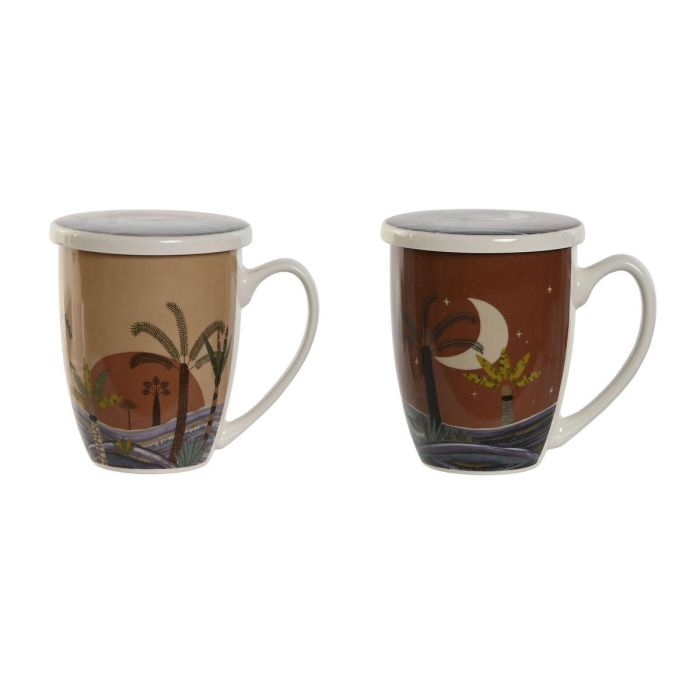 Mug Infusiones Boho DKD Home Decor Terracota Beige 9 x 11 x 12 cm (2 Unidades)