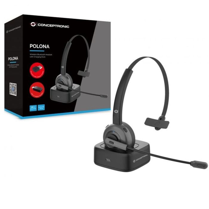 Conceptronic Polona03Bda Auricular Bluetooth con Micrófono Cancelación de Ruido para Llamadas/Videoconferencias y Base de Carga 3