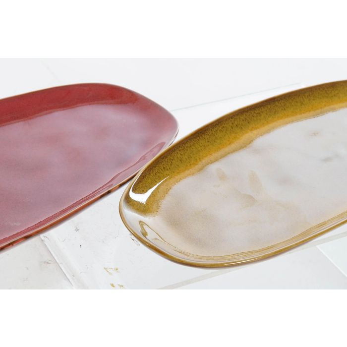 DKD Home Decor Bandeja Moderna de Gres Esmaltado Terracota y Amarillo 12.4x27.4x2.6 cm Set de 4 Unidades Colección Greature 5 1