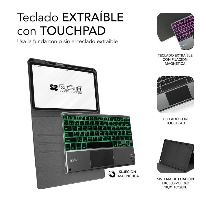 SUBBLIM Funda con Teclado Retroiluminado KEYTAB Pro BT Touchpad Ipad 10,9" 10a Gen Black 5