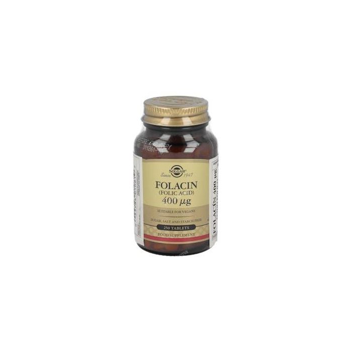SOLGAR Ácido Fólico (Folacín) 400Mcg. 250 Comprimidos. Suplemento para Células Nuevas. Apto para Veganos.
