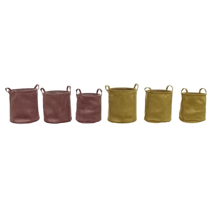 DKD Home Decor Cesta Básicos de Poliéster en Colores Mostaza y Terracota, Set de 3 Piezas, 38x38x40 cm (Pack de 2 Unidades) 0 DKD Home Decor Cesta Básicos de Poliéster en Colores Mostaza y Terracota, Set de 3 Piezas, 38x38x40 cm (Pack de 2 Unidades) 0