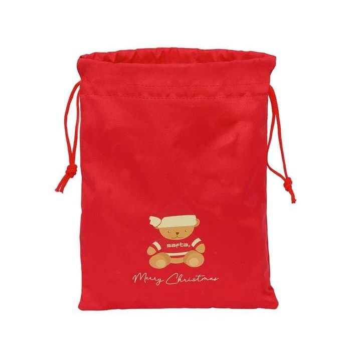 Safta Saquito Plano Osito Rojo Felices Fiestas 26x34x1cm