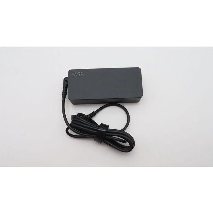 Lenovo 65W power adapter for notebooks, supports 20/15/9/5V output, 3-pin configuration, designed for worldwide use. 1