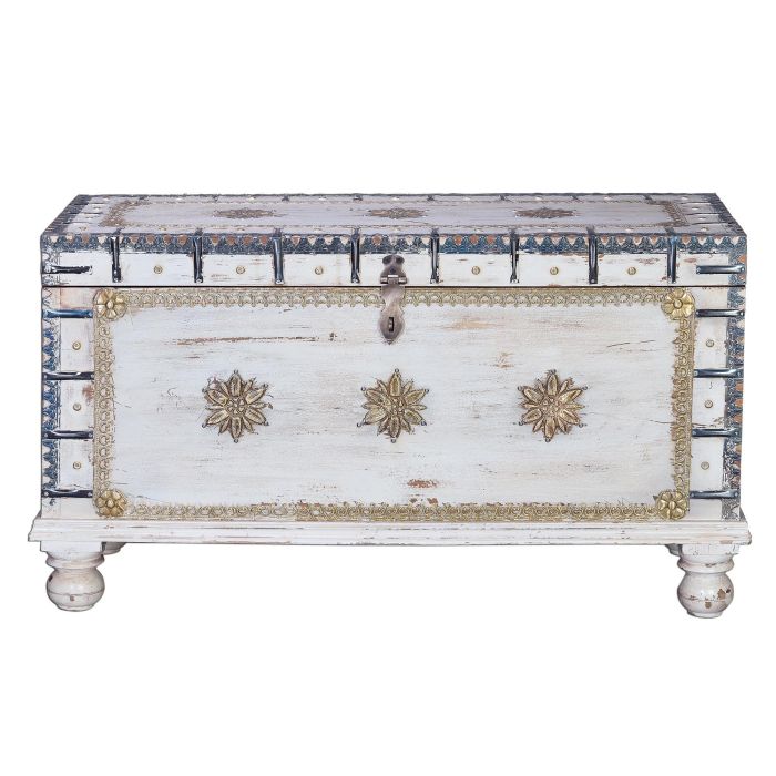 Giner y Colomer Baúl Madera de Mango Blanco Envejecido 57x100x40 cm 1