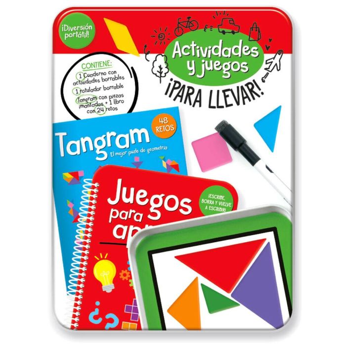 PLAYTIME Kit Actividades Portátil Tangram Español para Niños de 3-8 Años con Piezas Imanadas y Cuaderno