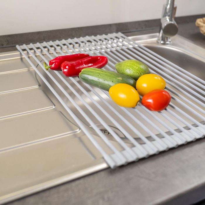 Emuca Escurreplatos flexible y enrollable de silicona, Acero y Plástico, Gris 9 Emuca Escurreplatos flexible y enrollable de silicona, Acero y Plástico, Gris 9