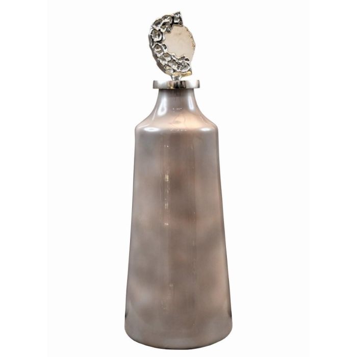 DKD Home Decor Tibor Rosa Marrón Claro de Cristal y Aluminio, 44 cm Alto, con efecto Piedra