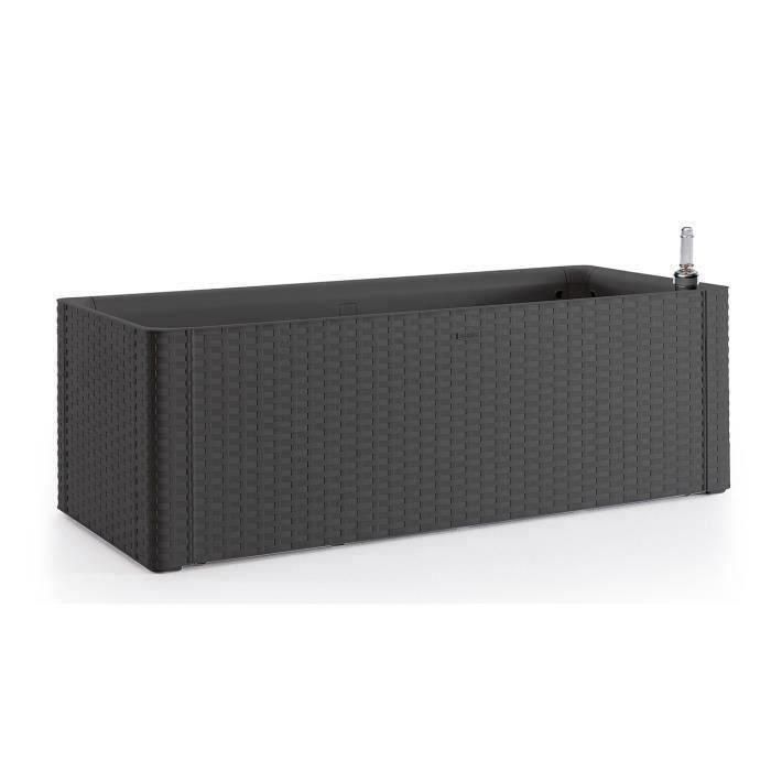 Stefanplast Caja de flores rectangular Natural Delux, ratán, con auto-riego, 100x43x33cm, 90L + 6.5L, Antracita