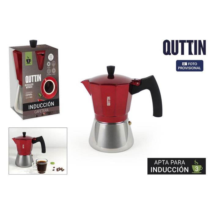 Quttin Cafetera para 3 servicios, Inducción, Acero Inoxidable/Aluminio, Color Rojo (6 Unidades)