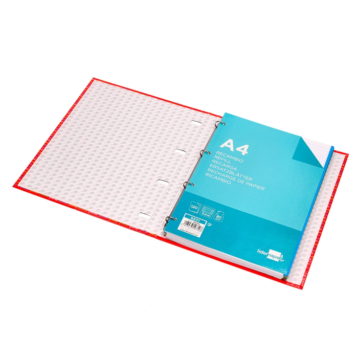 Liderpapel Carpeta con Recambio A4 Cuadro 5mm Forrada 4 Anillas 20mm con 120 Hojas 80g 8