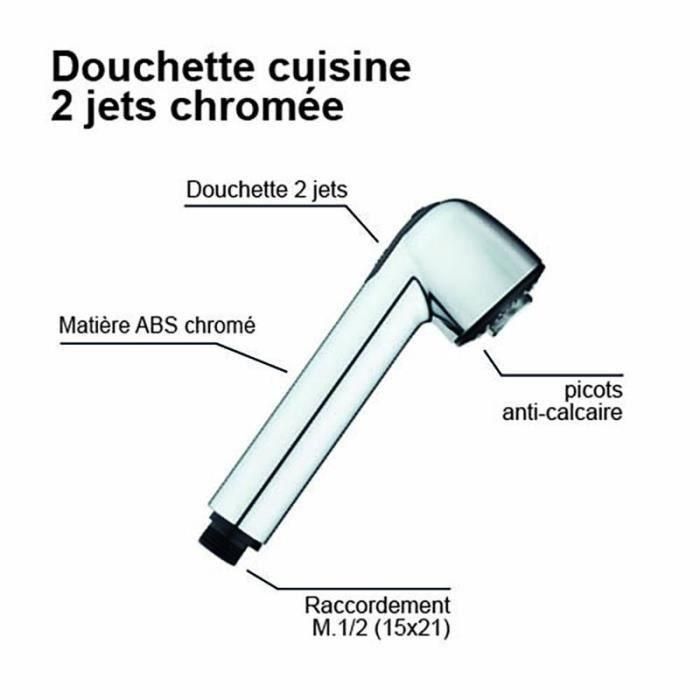Rociador de ducha - ROUSSEAU - Cromado - ABS - 2 chorros - Anti-cal 2 Rociador de ducha - ROUSSEAU - Cromado - ABS - 2 chorros - Anti-cal 2