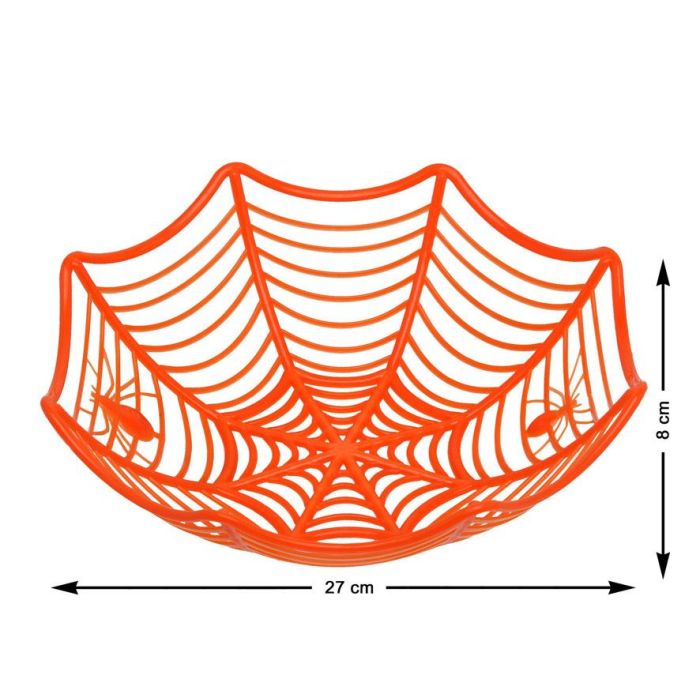 Plato Decorativo Naranja En Forma De Telaraña Con Arácnido Para Halloween Y Fiestas Temáticas