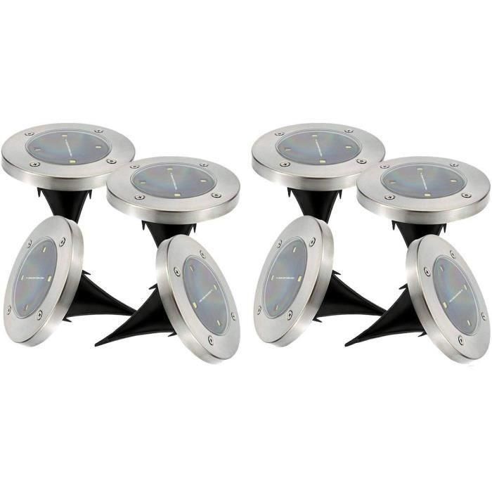 Juego de 8 focos solares redondos de acero inoxidable para empotrar o insertar - LUMISKY - DECKY - LED blanco frío - Ø12 cm Juego de 8 focos solares redondos de acero inoxidable para empotrar o insertar - LUMISKY - DECKY - LED blanco frío - Ø12 cm
