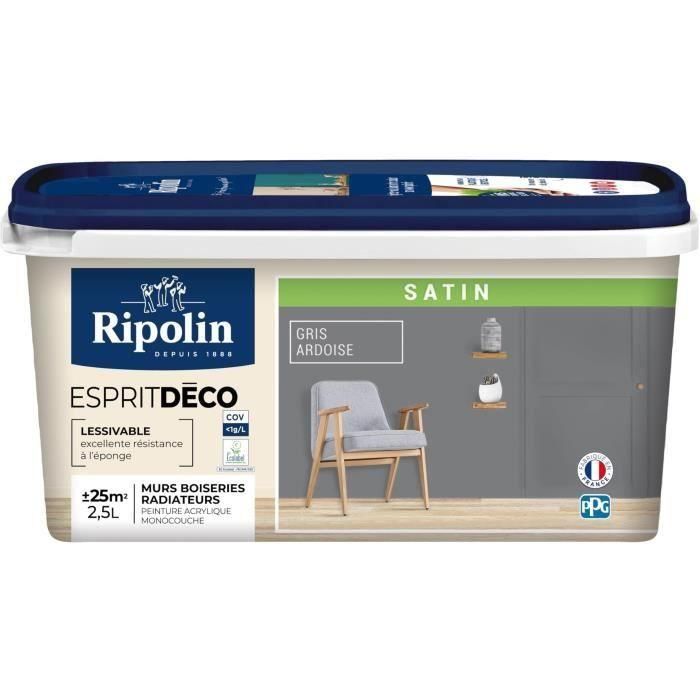 RIPOLIN Pintura de color satinado de ultra cobertura para cocina, dormitorio, salón, recibidor, entrada, pasillo - Gris pizarra RIPOLIN Pintura de color satinado de ultra cobertura para cocina, dormitorio, salón, recibidor, entrada, pasillo - Gris pizarra