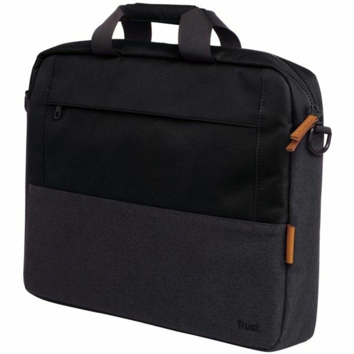 Trust 25246 Maletín Lisboa para Portátiles 16" Negro, Acolchado Anti-Golpes, Fabricado con PET Reciclado, Correa Carro