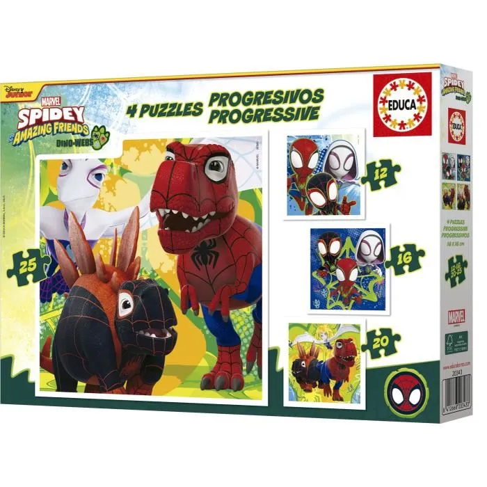 Educa Puzzle Progresivos Dino Spidey 12+16+20+25 Piezas 2