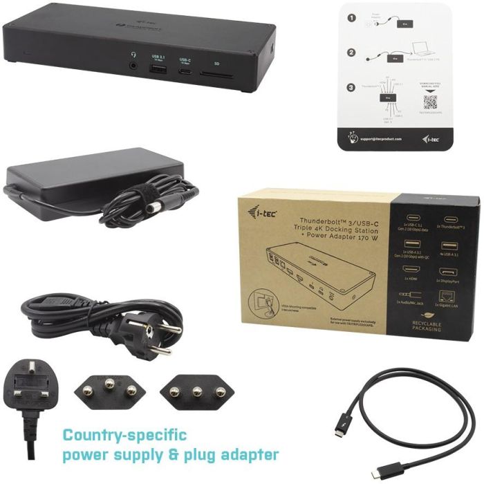 Dockstation i-Tec TB3TRIPLEDOCKPD Negro 8
