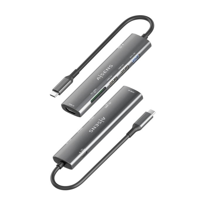 AISENS ASUC-7P027-GR Docking Station USB-C 7 en 1 con HDMI 4K, 3 Puertos USB, USB-C PD 100W y Lector Tarjetas SD/MicroSD Gris 5