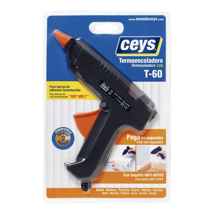 Ceys T-60 Pistola Termofusible Eléctrica para Barras Adhesivas Ø11mm con Boquilla Antigoteo